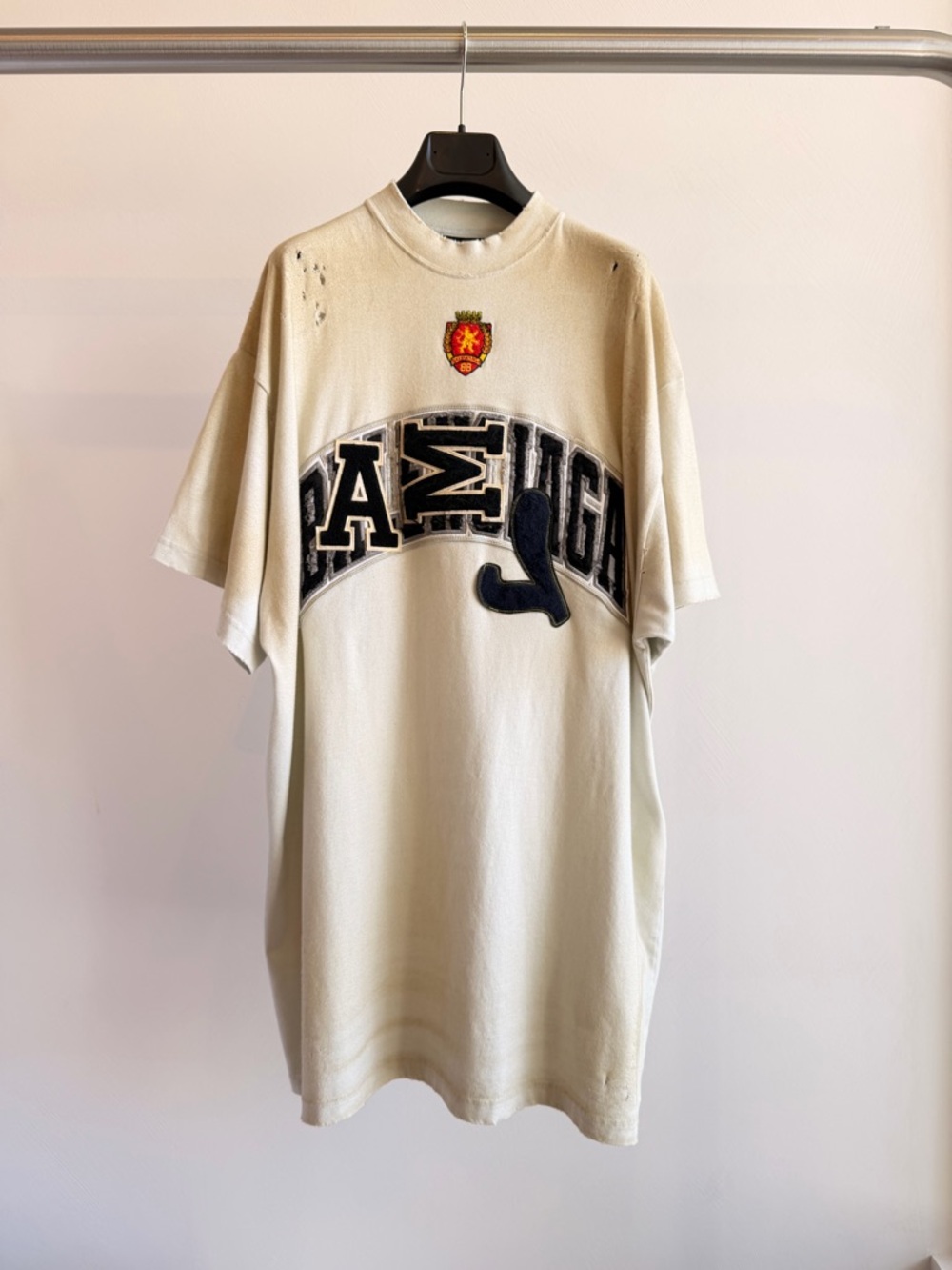 BALENCIAGA Men's Skater T Shirt Oversized In Neutral “Dirty Effect” Size 1